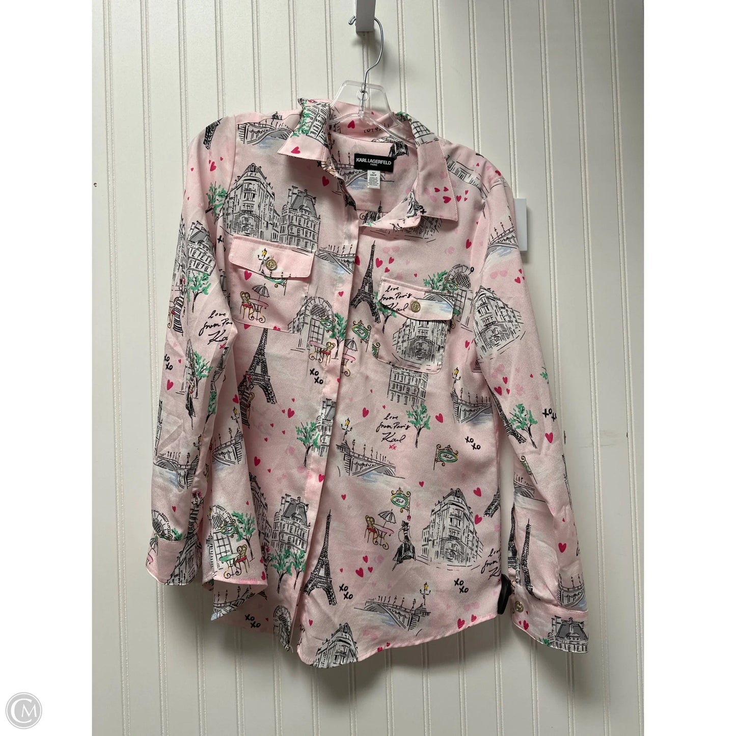 Top Long Sleeve Designer By Karl Lagerfeld In Pink, Size: S