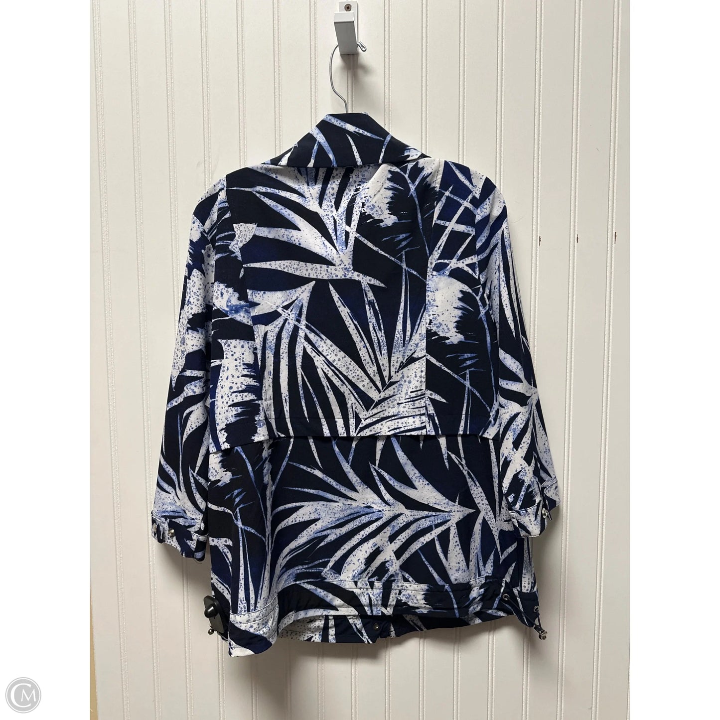 Athletic Jacket By Chicos In Blue & White, Size: M