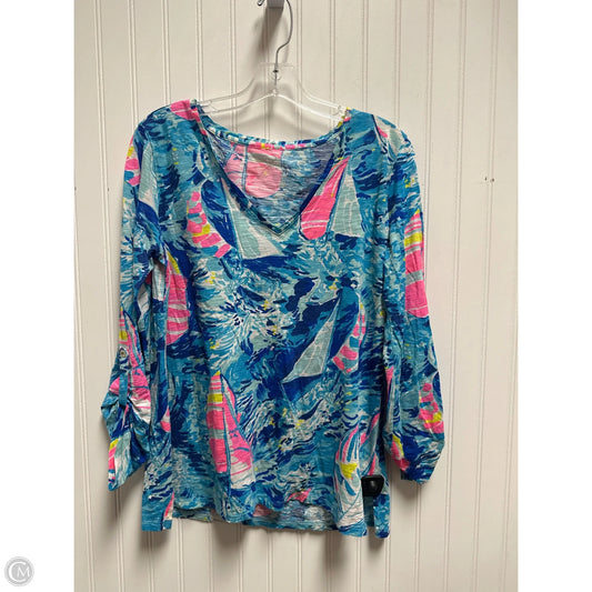 Top Long Sleeve Designer By Lilly Pulitzer In Blue & Pink, Size: M