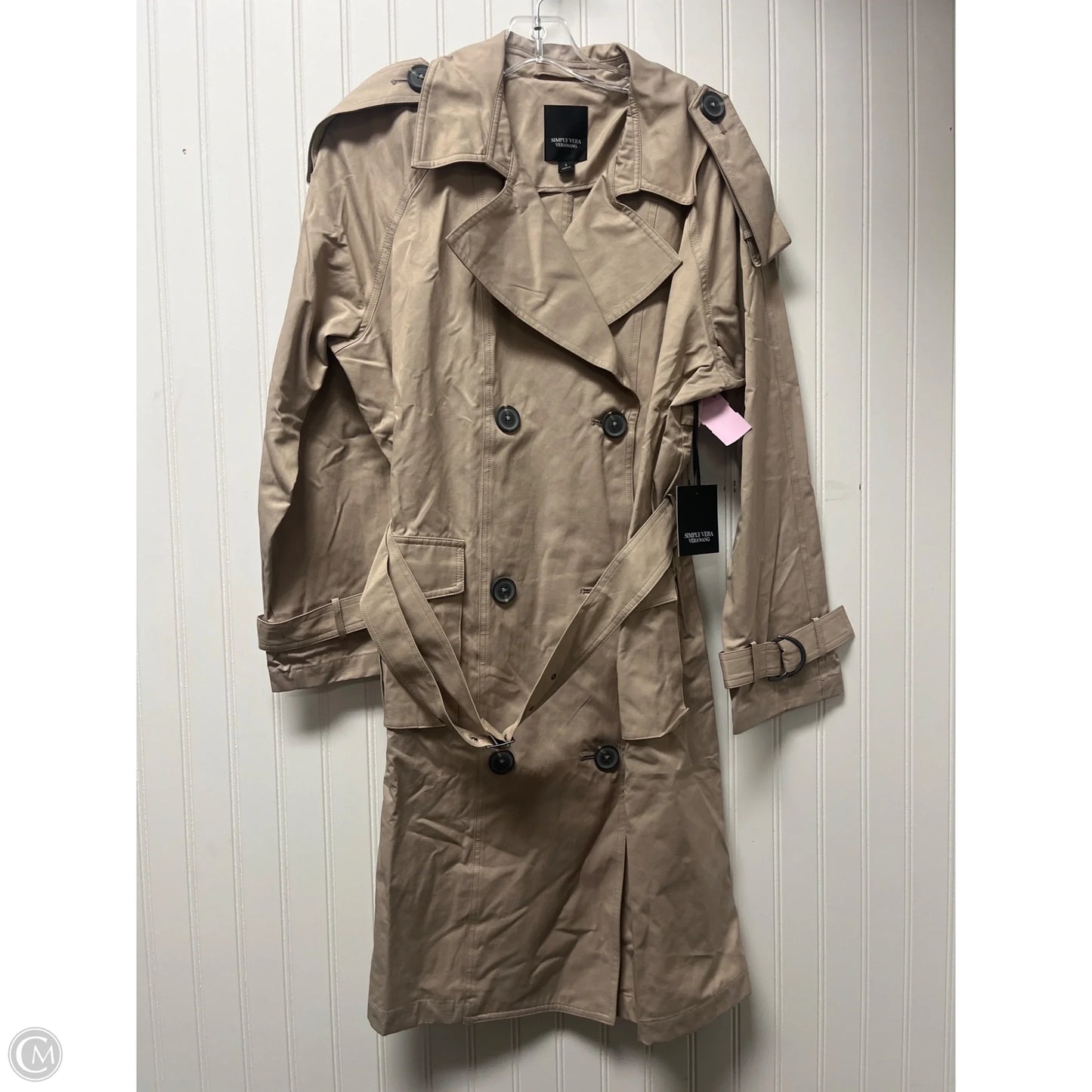 Coat Trench Coat By Simply Vera In Tan, Size: L