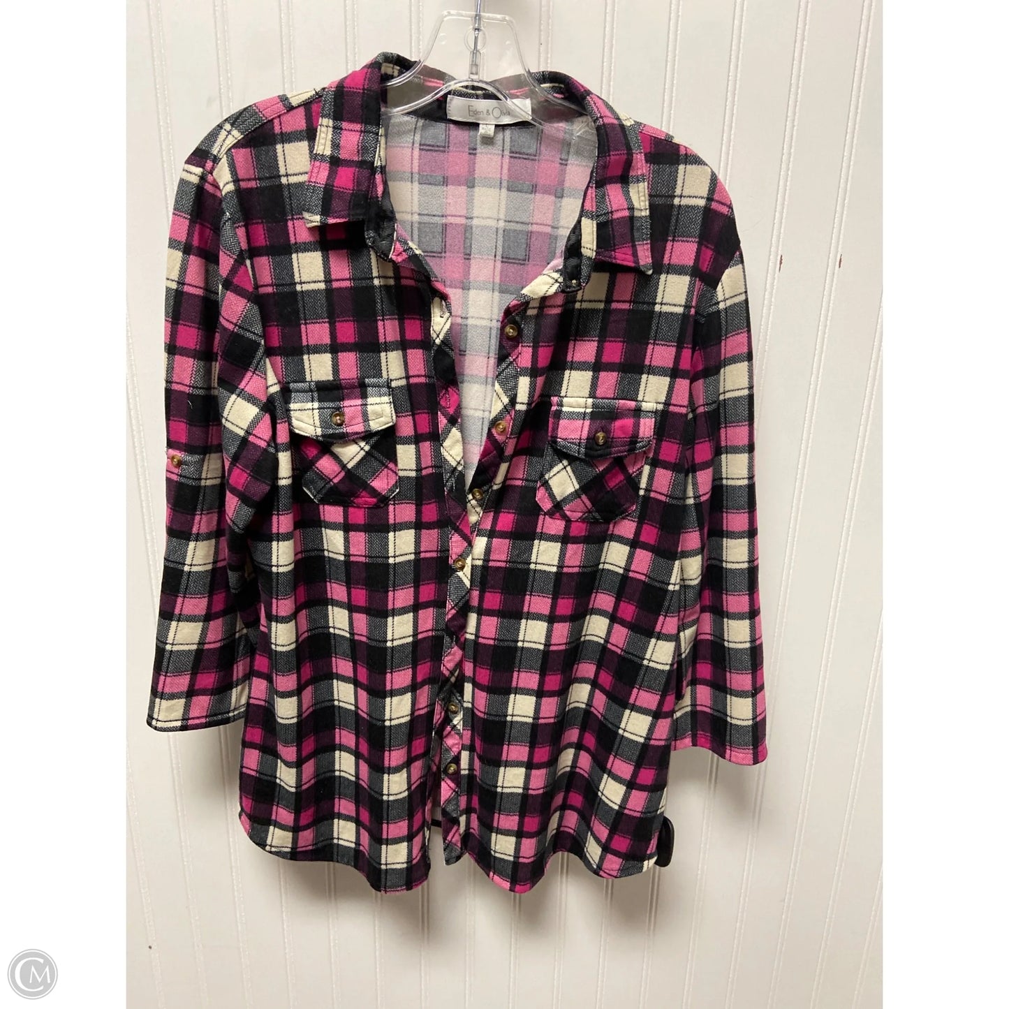Top 3/4 Sleeve By Eden & Olivia In Plaid Pattern, Size: L