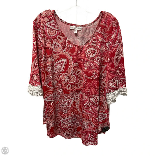 Top 3/4 Sleeve By Clothes Mentor In Pink & White, Size: 1x