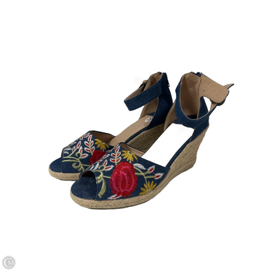 Sandals Heels Wedge By Spring Step In Blue Denim, Size: 7.5