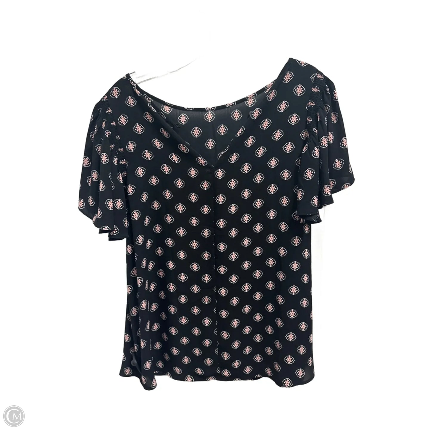 Top Short Sleeve By Loft In Black & Pink, Size: L
