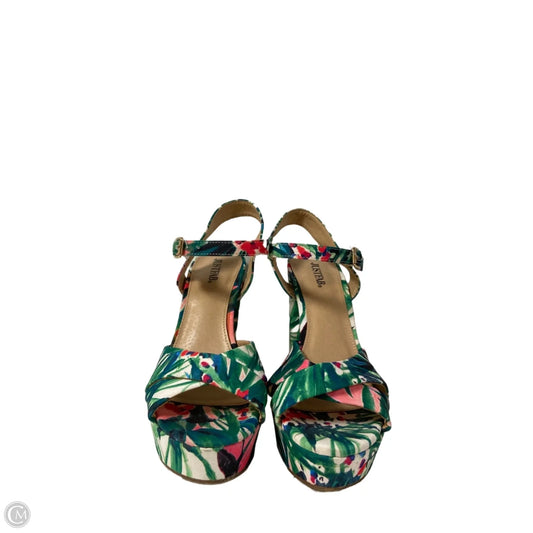 Sandals Heels Block By Just Fab In Tropical Print, Size: 7.5