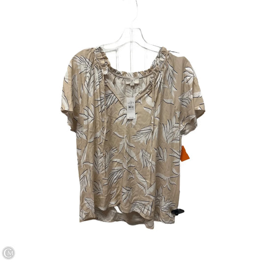 Top Short Sleeve By Loft In Tan & White, Size: L