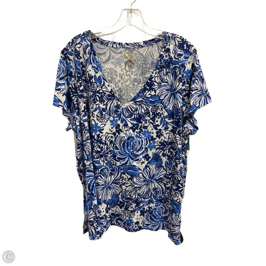Top Short Sleeve Designer By Lilly Pulitzer In Blue & White, Size: Xxl