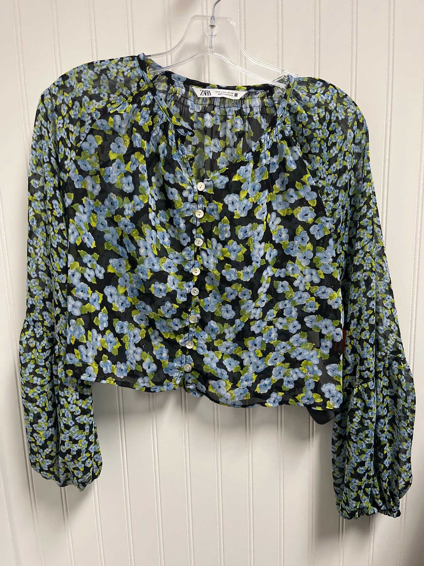 Top Long Sleeve By Zara In Floral Print, Size: S