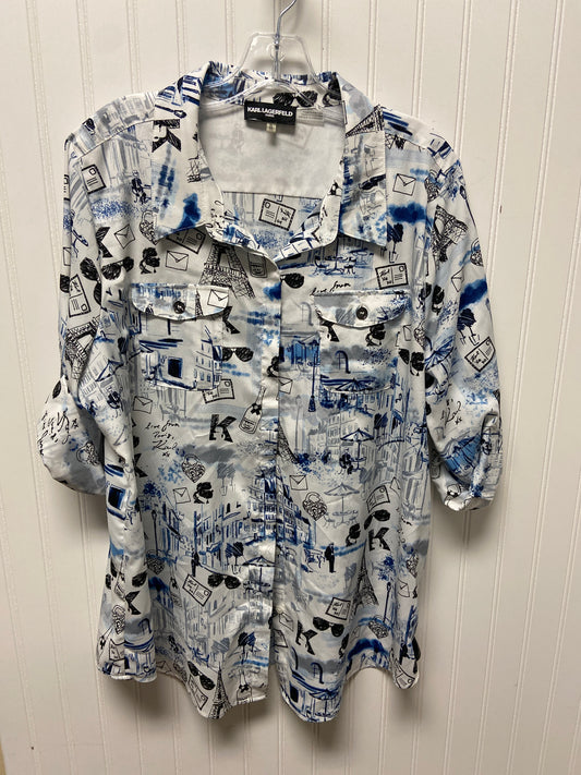 Top Long Sleeve Designer By Karl Lagerfeld In Blue & White, Size: Xl