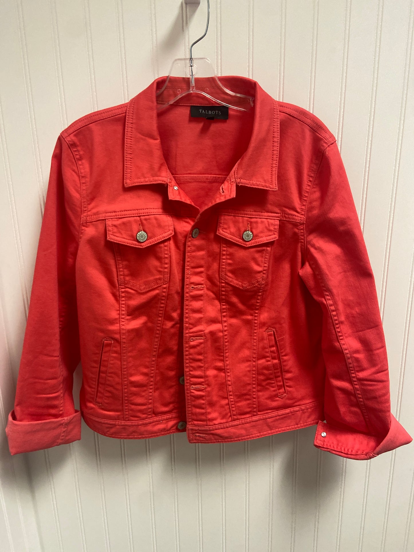 Jacket Denim By Talbots In Red Denim, Size: L