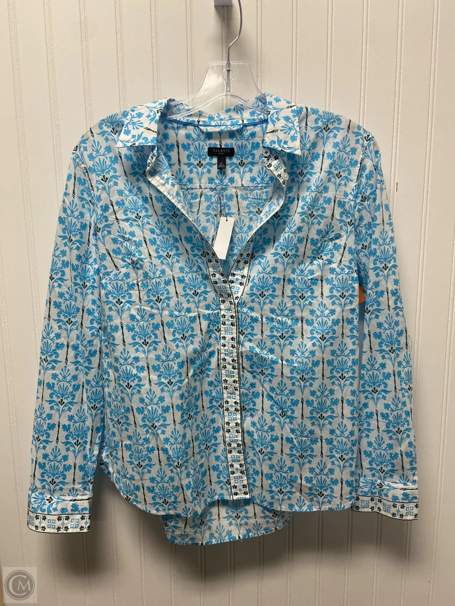 Top Long Sleeve By Talbots In Blue & White, Size: Sp