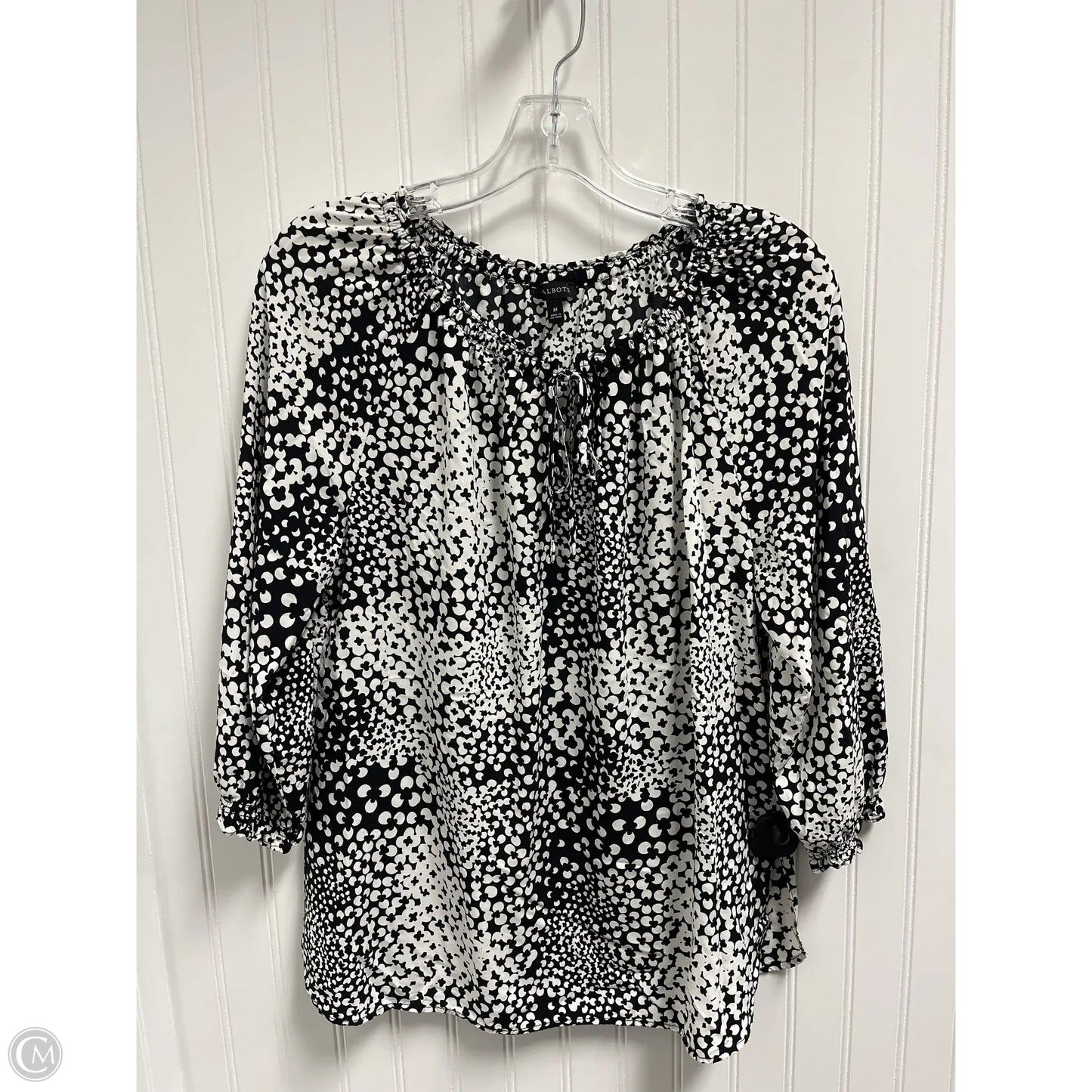 Top 3/4 Sleeve By Talbots In Black & White, Size: M