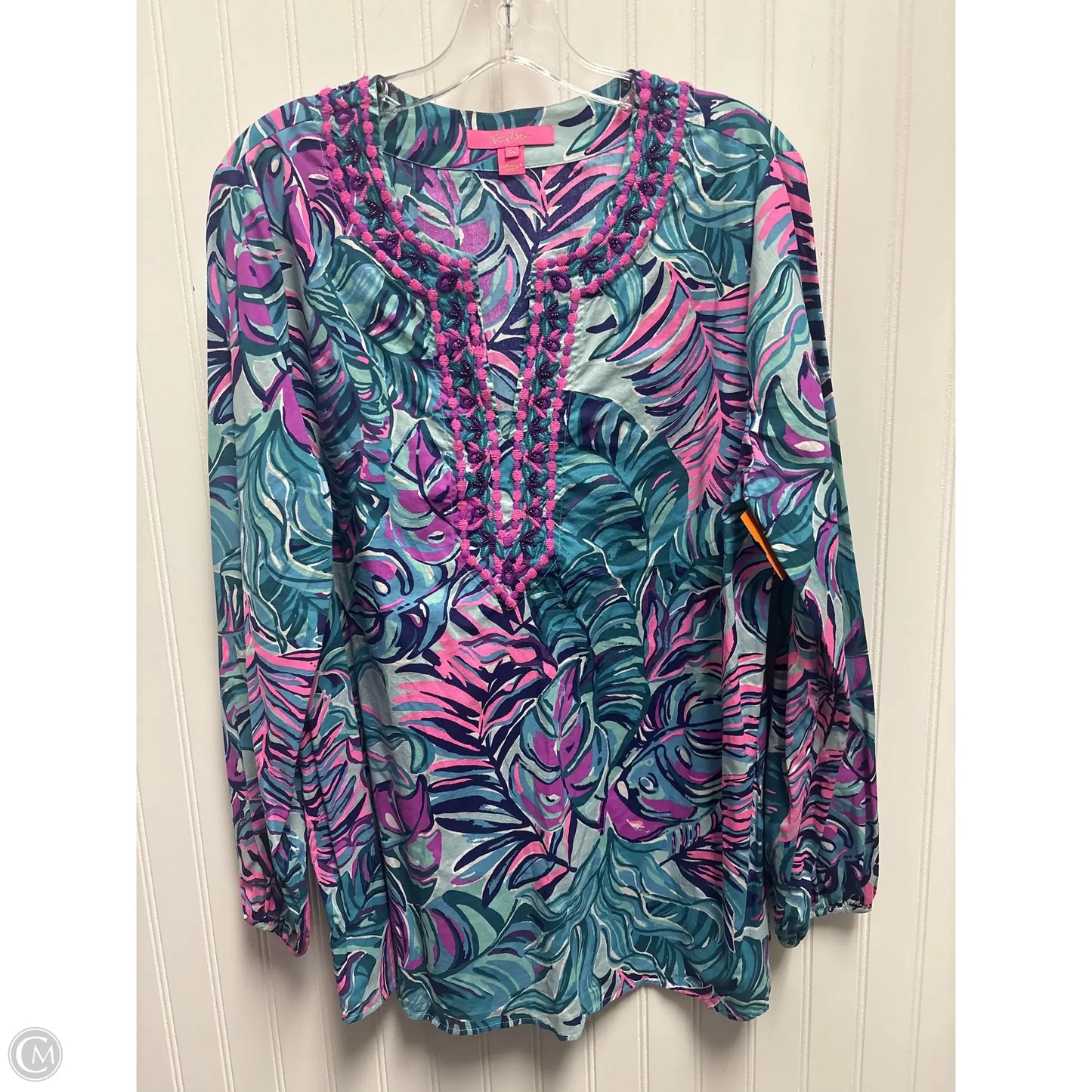 Top Long Sleeve Designer By Lilly Pulitzer In Green & Purple, Size: Xl