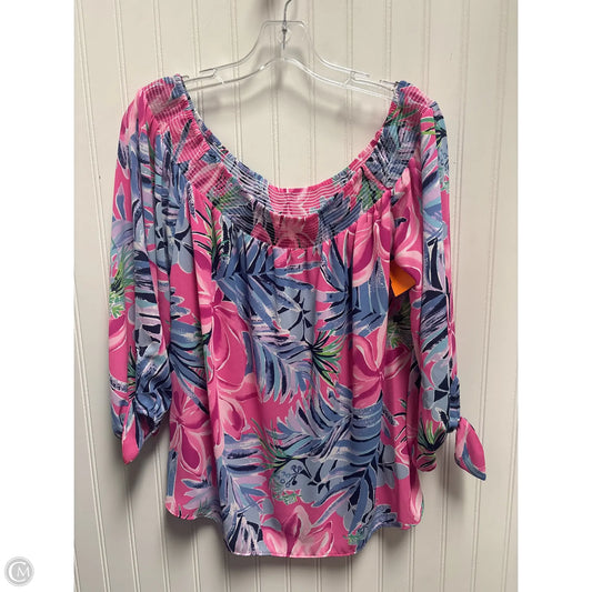 Top Long Sleeve Designer By Lilly Pulitzer In Blue & Pink, Size: L