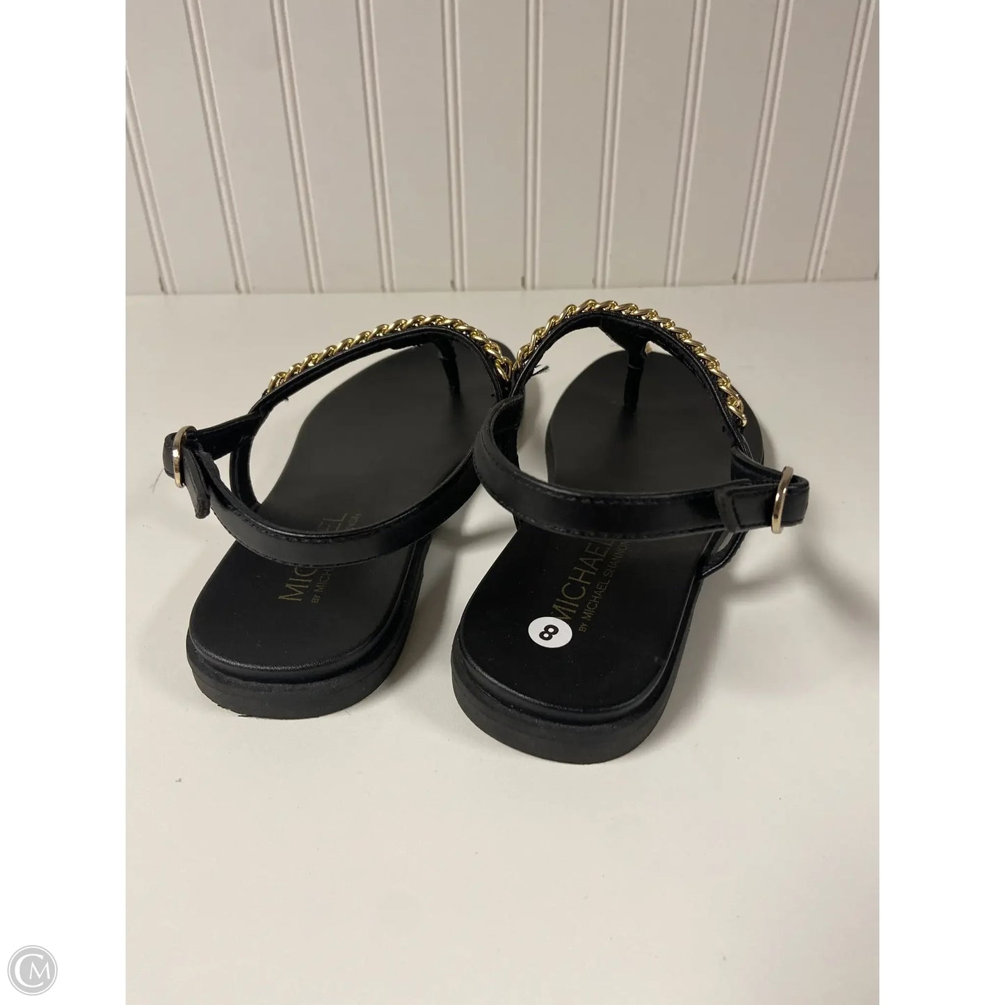 Sandals Flats By Michael Shannon In Black & Gold, Size: 8