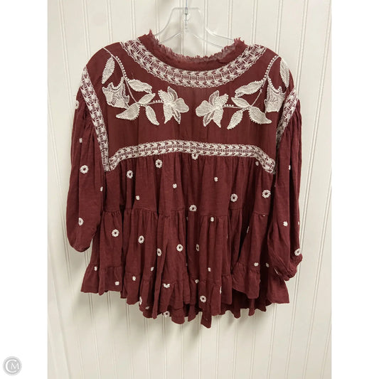 Top 3/4 Sleeve By Free People In Red & White, Size: Sp