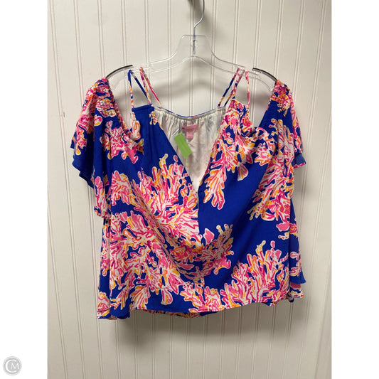 Top Short Sleeve Designer By Lilly Pulitzer In Blue & Pink, Size: Xl