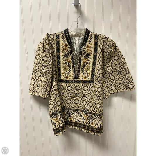 Top Short Sleeve By Anthropologie In Black & Cream, Size: M