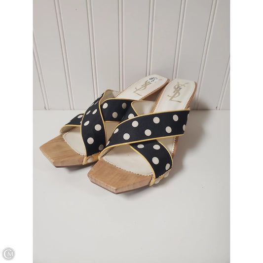 Sandals Luxury Designer By Yves Saint Laurent In Polkadot Pattern, Size: 6.5 or 37