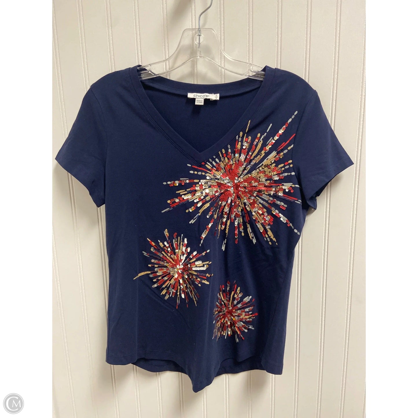 Top Short Sleeve By Chicos In Navy, Size: S