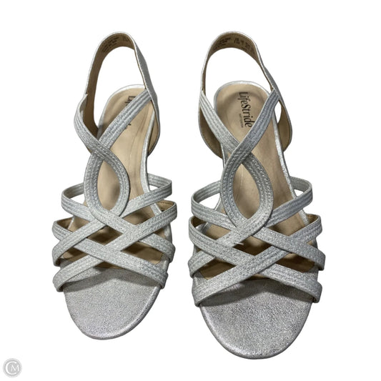 Sandals Heels Wedge By Life Stride In Silver, Size: 9.5