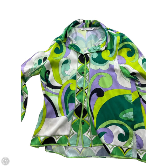 Top Long Sleeve By Zara In Green, Size: M