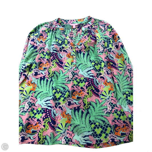 Top Long Sleeve Designer By Lilly Pulitzer In Green & Pink, Size: S