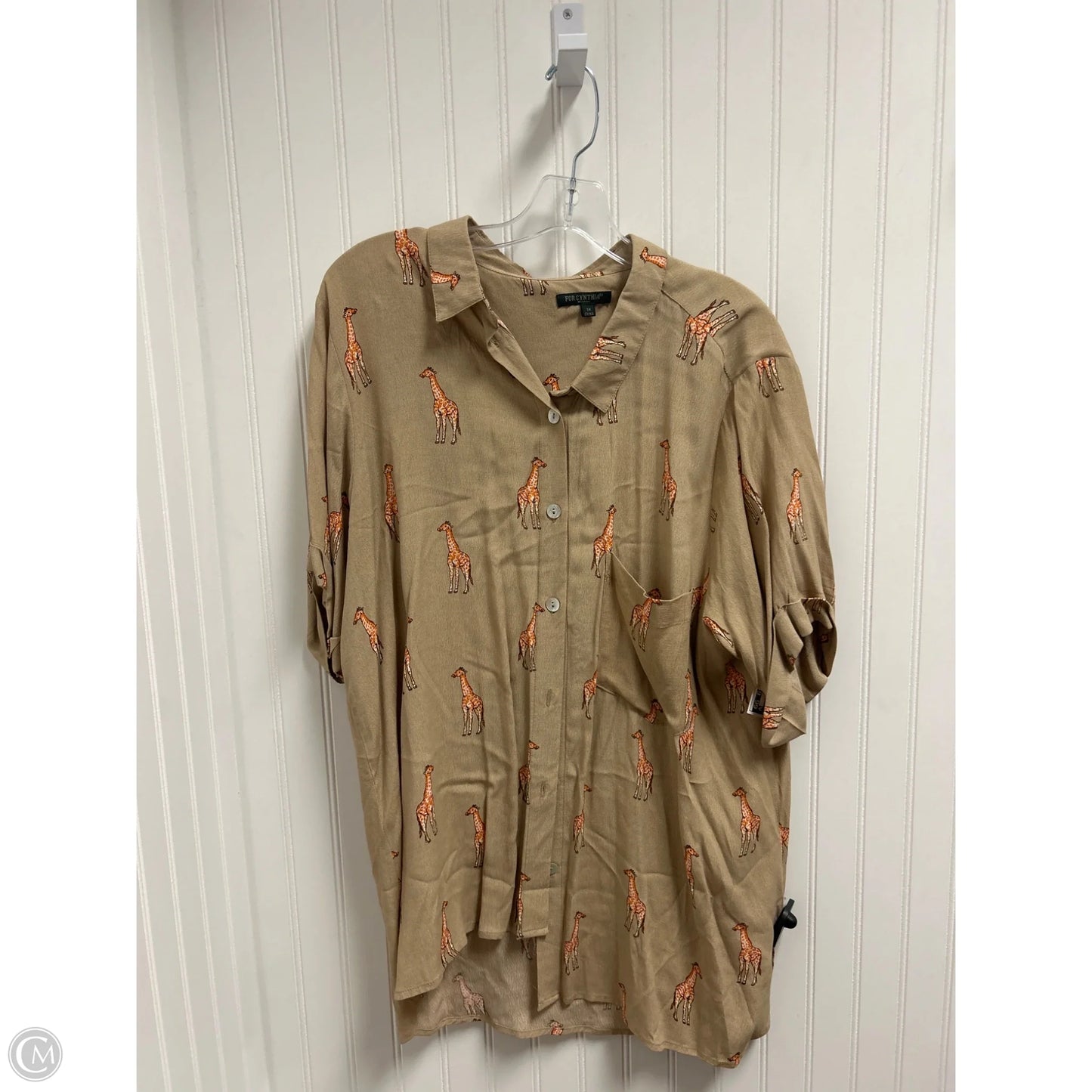 Top Short Sleeve By For Cynthia In Beige, Size: 1x