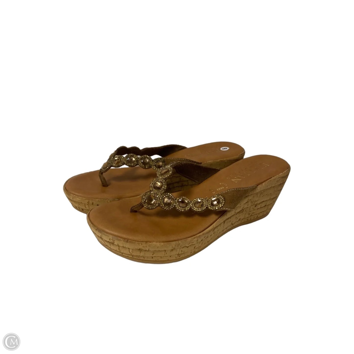 Sandals Heels Wedge By Italian Shoemakers In Bronze, Size: 8