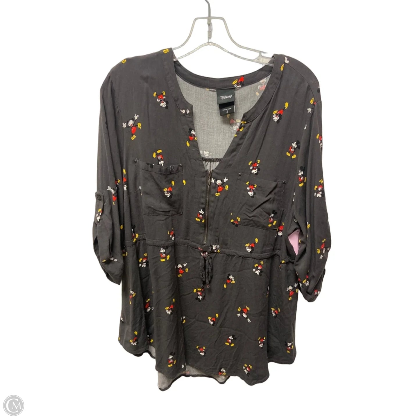 Top 3/4 Sleeve By Disney In Grey, Size: 2x
