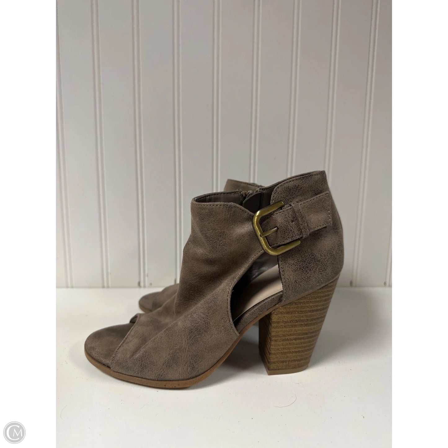 Sandals Heels Block By Fergalicious In Taupe, Size: 7