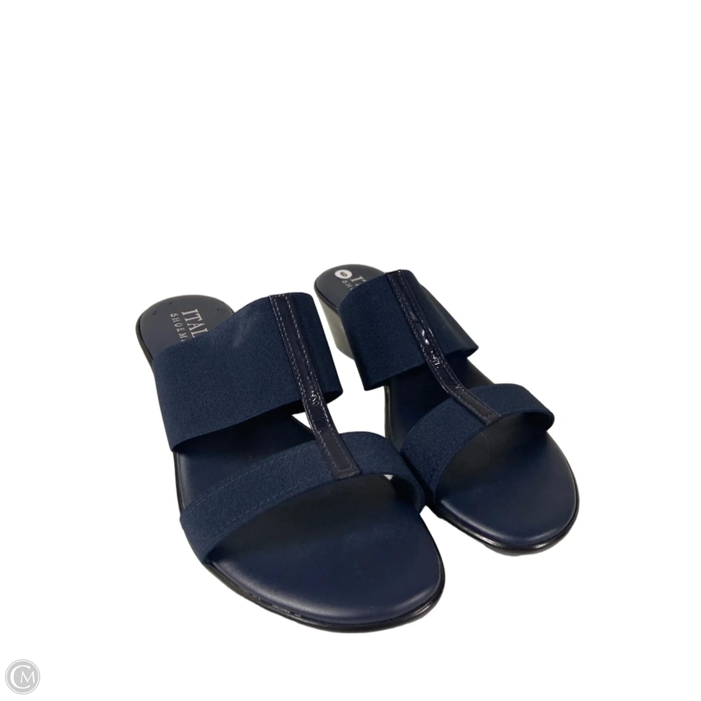 Sandals Heels Block By Italian Shoemakers In Navy, Size: 9