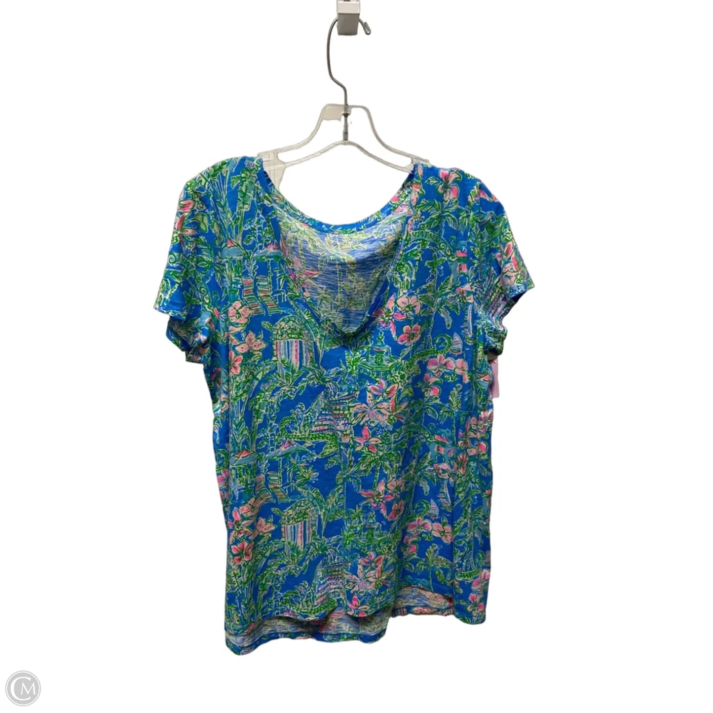 Top Short Sleeve Designer By Lilly Pulitzer In Blue & Green, Size: Xl
