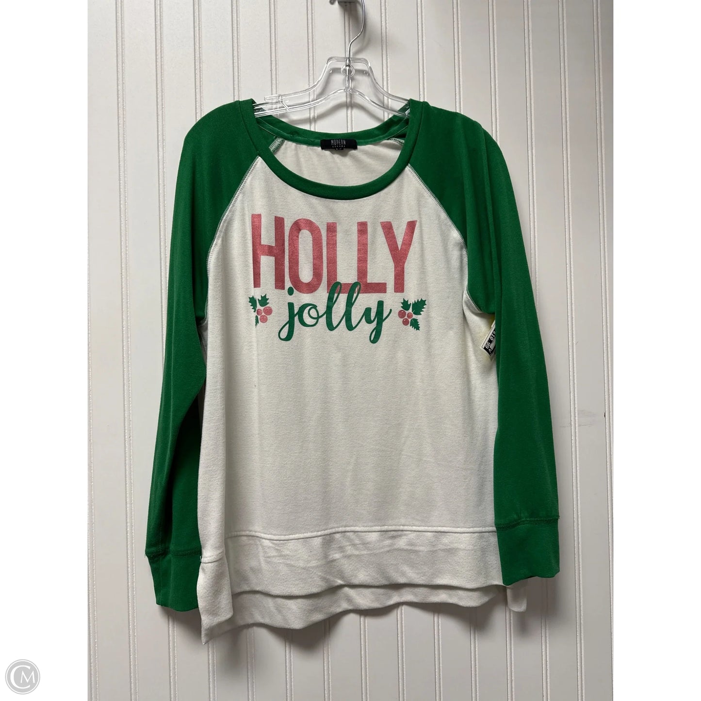 Top Long Sleeve By Clothes Mentor In Green & White, Size: L