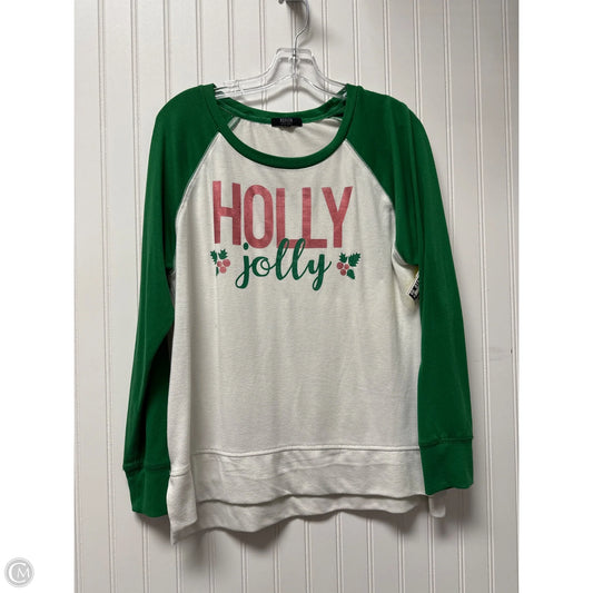 Top Long Sleeve By Clothes Mentor In Green & White, Size: L