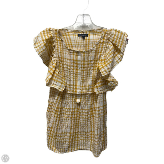 Top Sleeveless By Max Edition In White & Yellow, Size: S