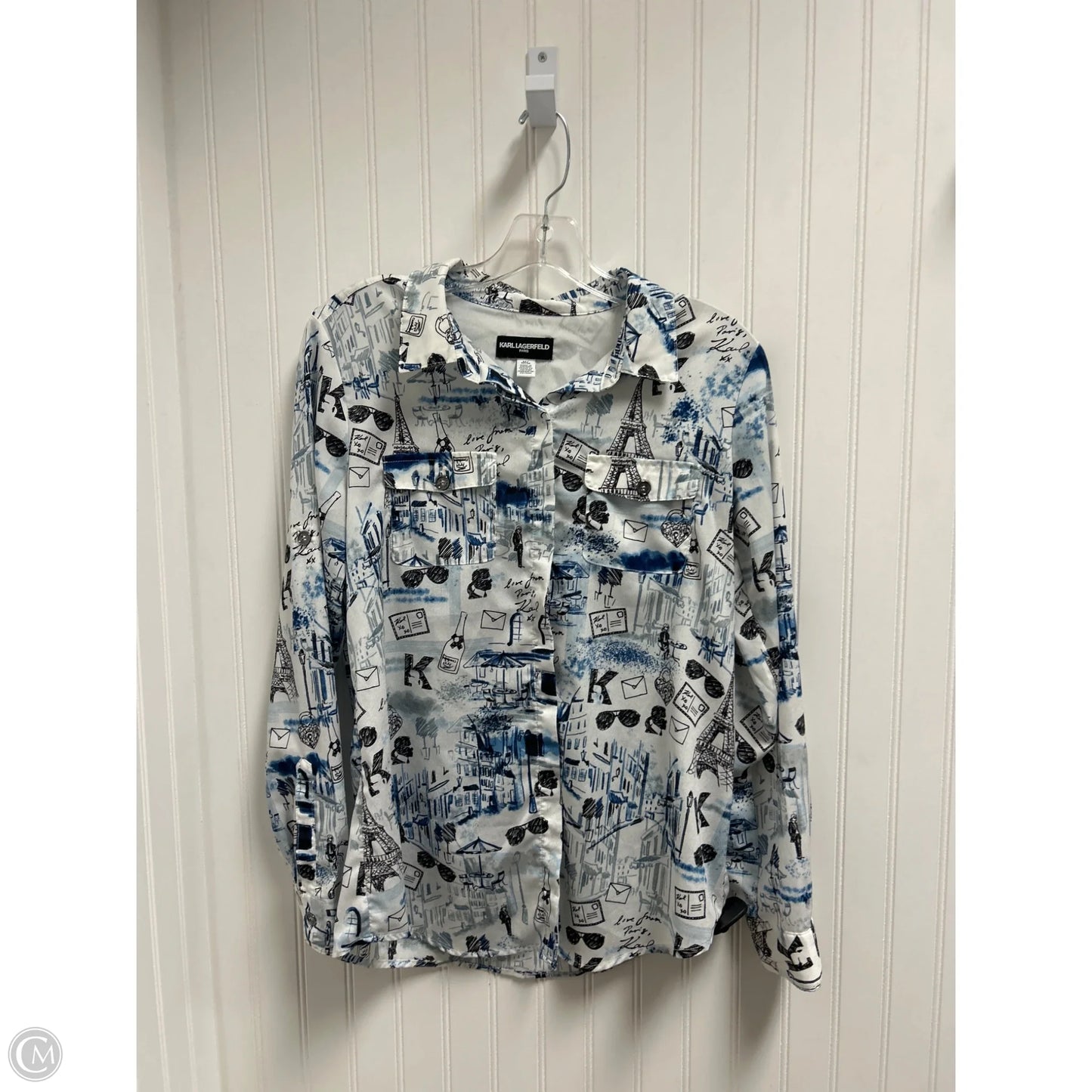 Top Long Sleeve Designer By Karl Lagerfeld In Black & White, Size: M