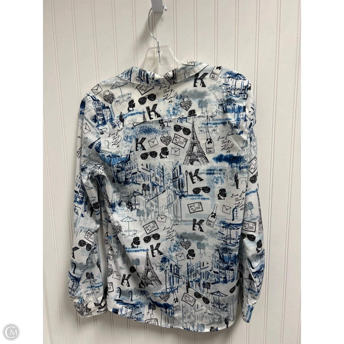 Top Long Sleeve Designer By Karl Lagerfeld In Black & White, Size: M