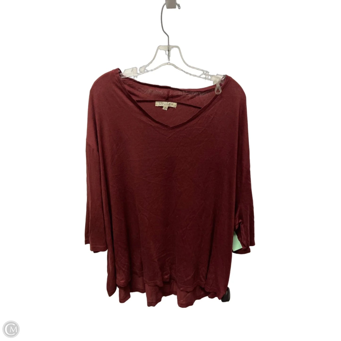 Top 3/4 Sleeve Basic By Umgee In Maroon, Size: 1x