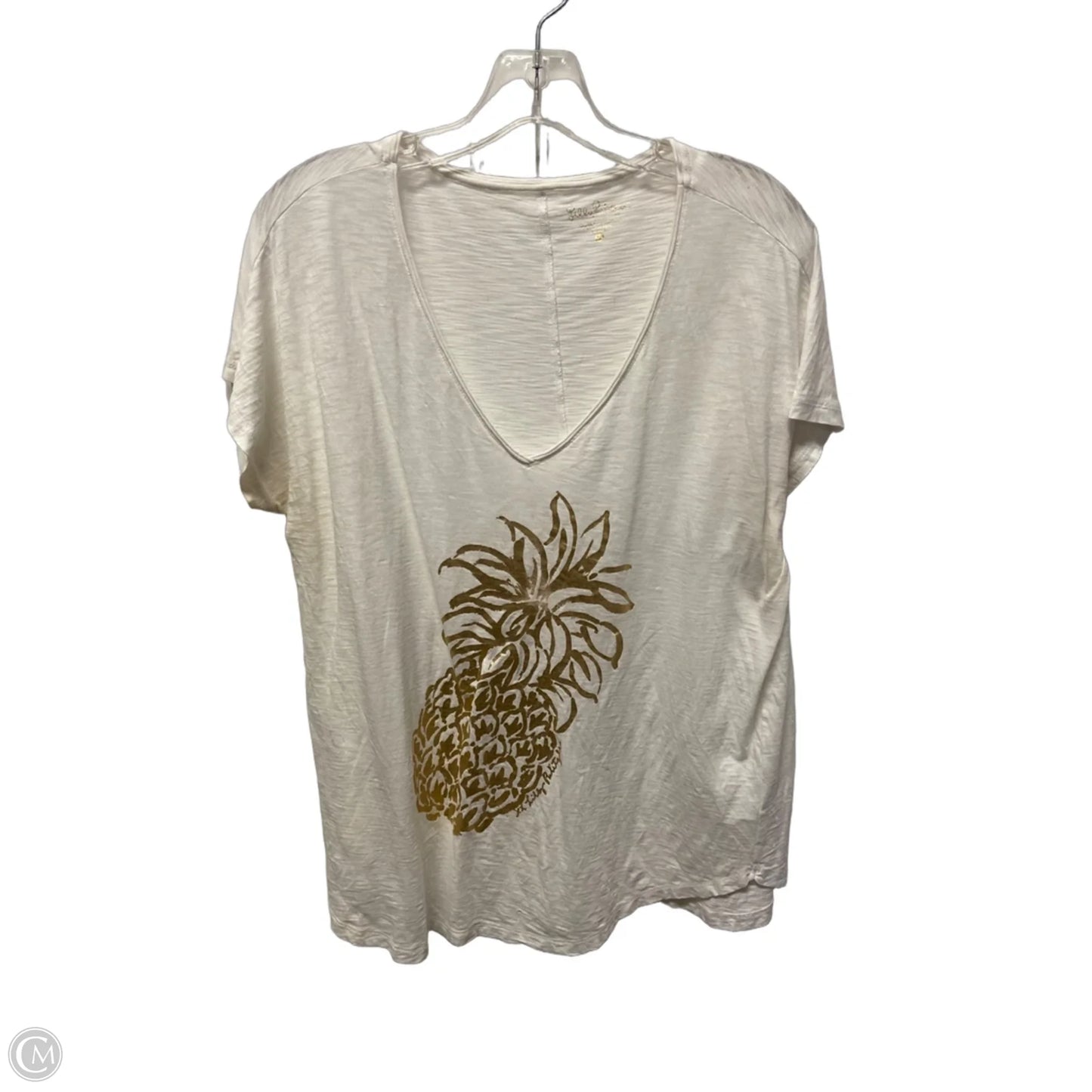 Top Short Sleeve Designer By Lilly Pulitzer In White, Size: M
