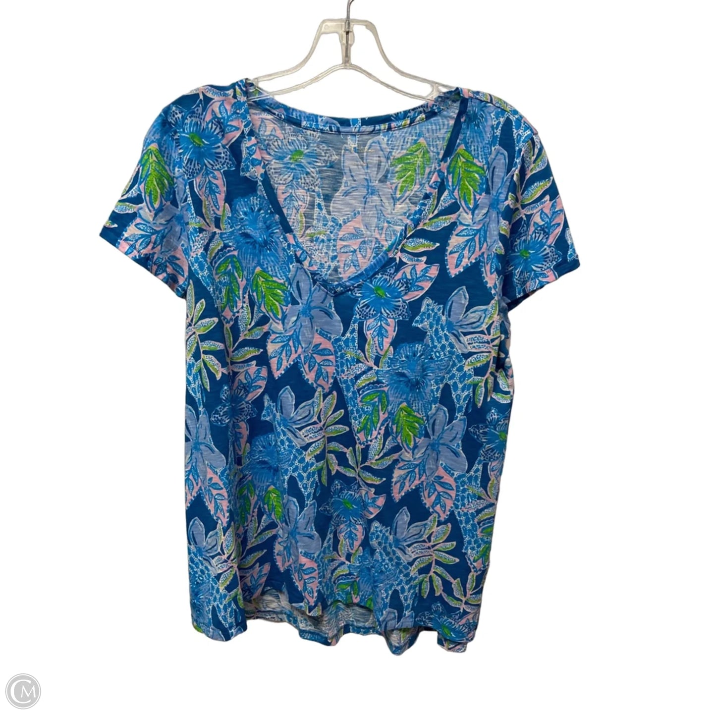 Top Short Sleeve Designer By Lilly Pulitzer In Blue, Size: L