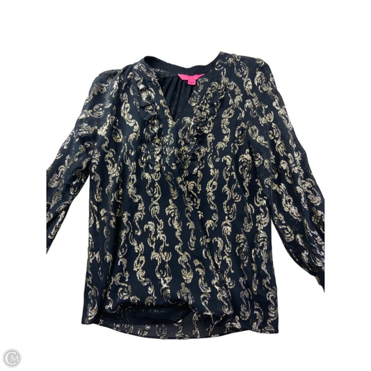Top Long Sleeve Designer By Lilly Pulitzer In Black & Gold, Size: Xs