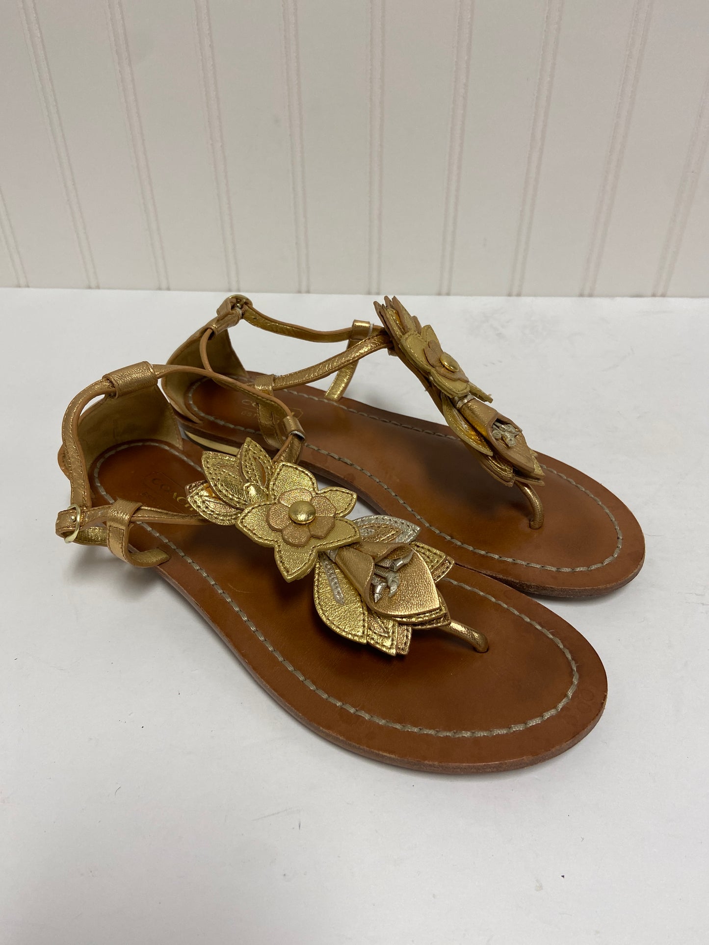 Gold Sandals Designer Coach, Size 7