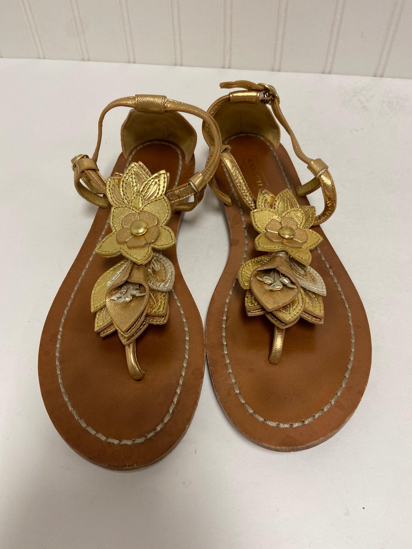 Gold Sandals Designer Coach, Size 7