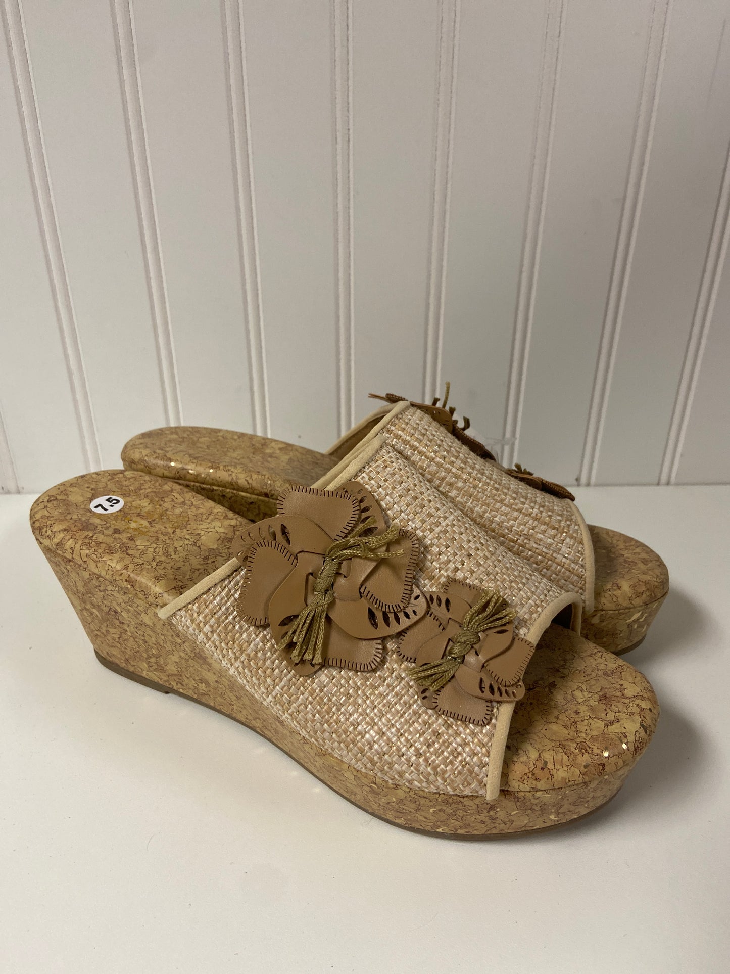 Sandals Heels Wedge By Jaclyn Smith In Tan, Size: 7.5