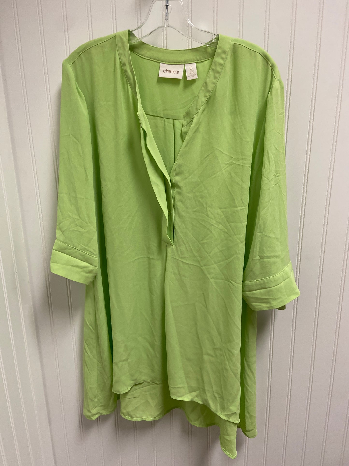 Top 3/4 Sleeve Basic By Chicos In Green, Size: Xl