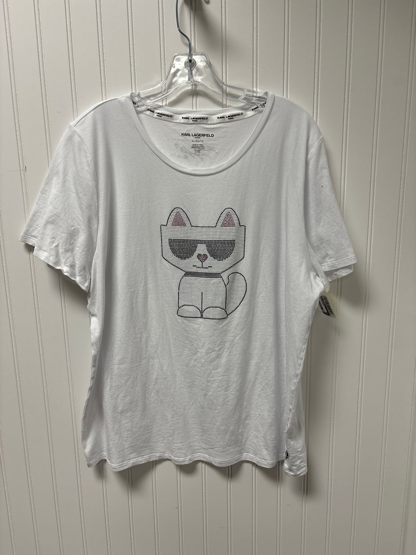 Top Short Sleeve Designer By Karl Lagerfeld In White, Size: Xl