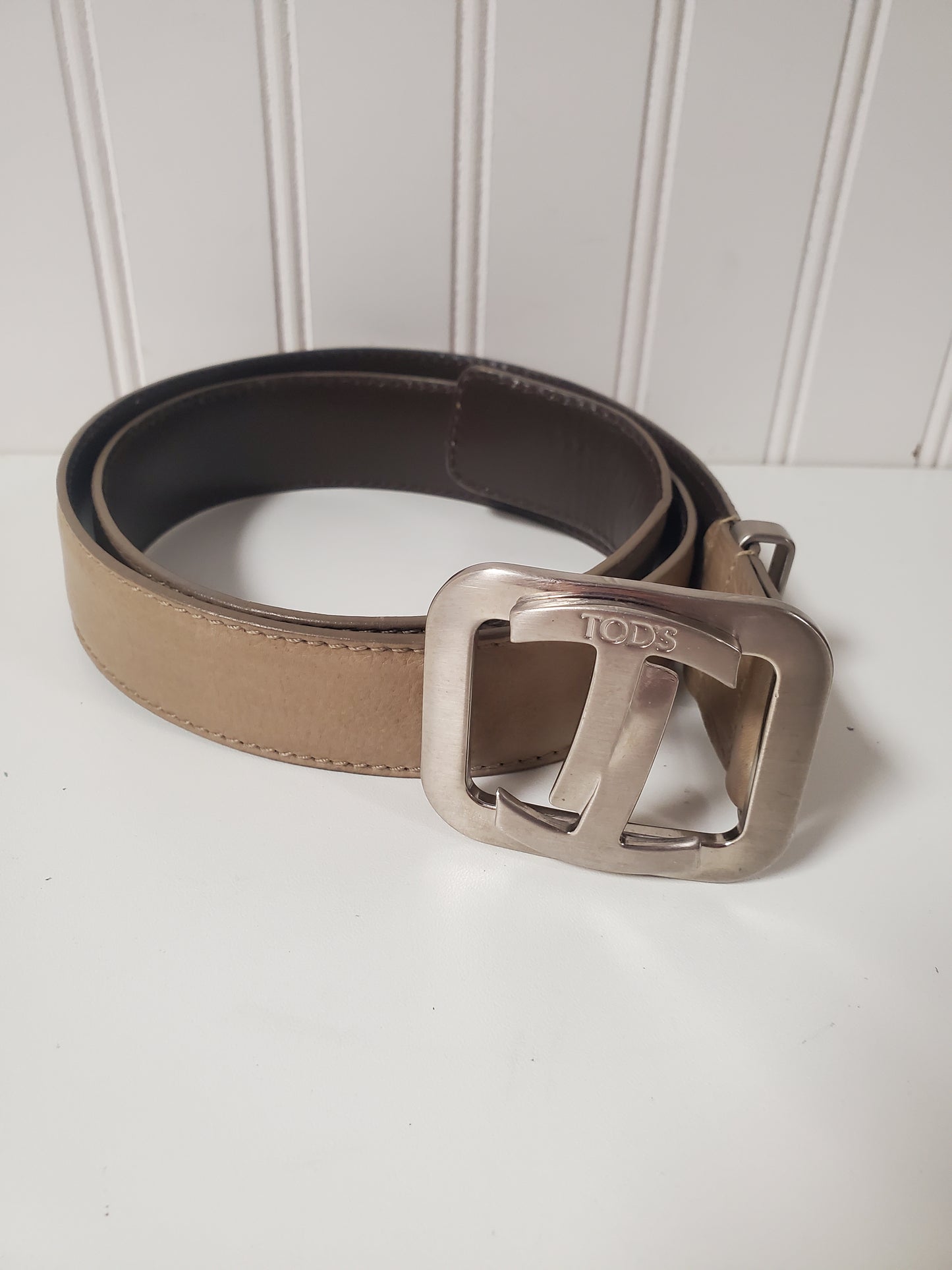 Belt Luxury Designer By Tods In Tan, Size: M