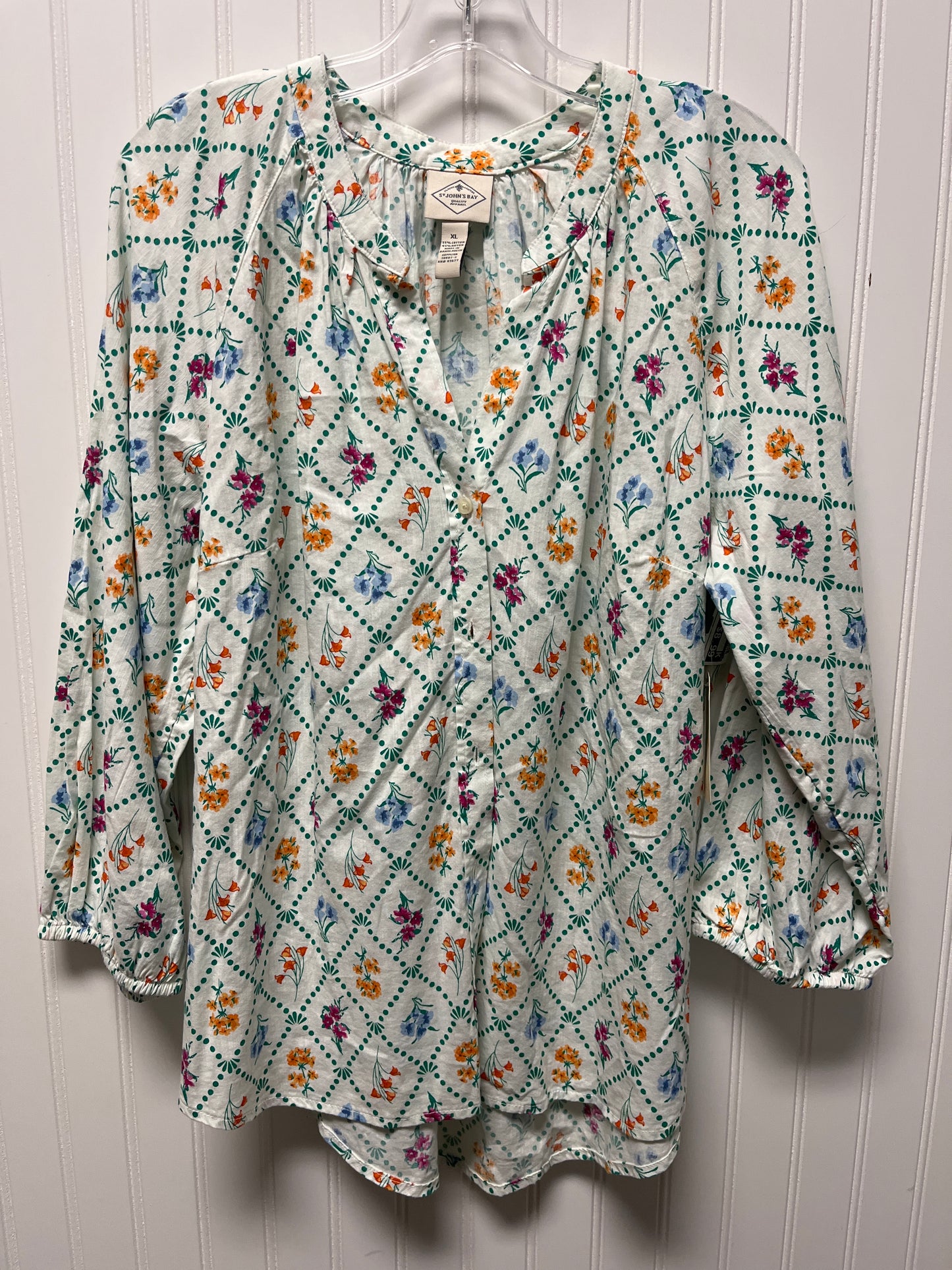 Top Long Sleeve Basic By St Johns Bay In Floral Print, Size: Xl