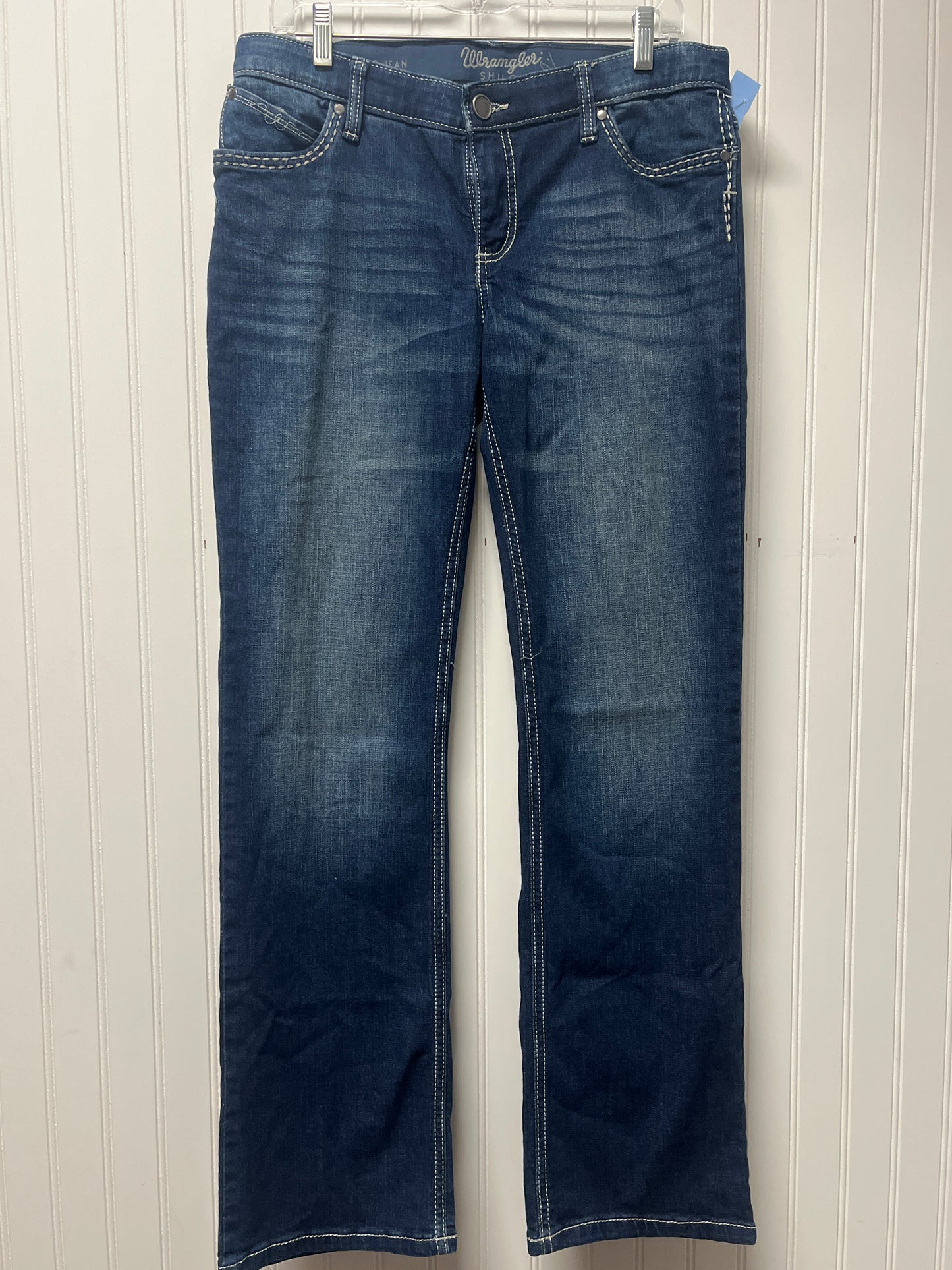 Jeans Straight By Wrangler In Blue Denim, Size: 14